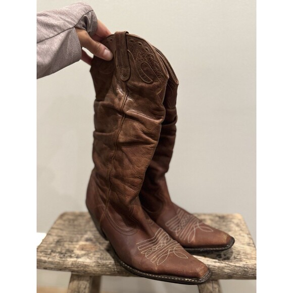 Steve Madden Brown Soft Saddle Leather Slouch Cowboy Boots Y2K Vintage Women’s 8 - Picture 11 of 15